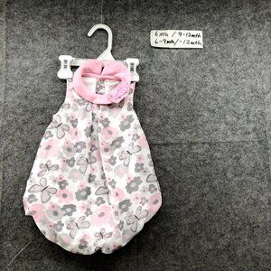 Baby Essentials Girls 9M Pink Floral Bloomer One Piece Romper Bib Collar Cotton